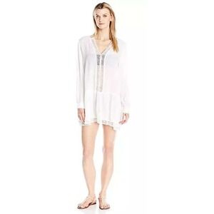 ATHENA Cabana White Crinkled Swim Top Cover-Up Tunic Size Small